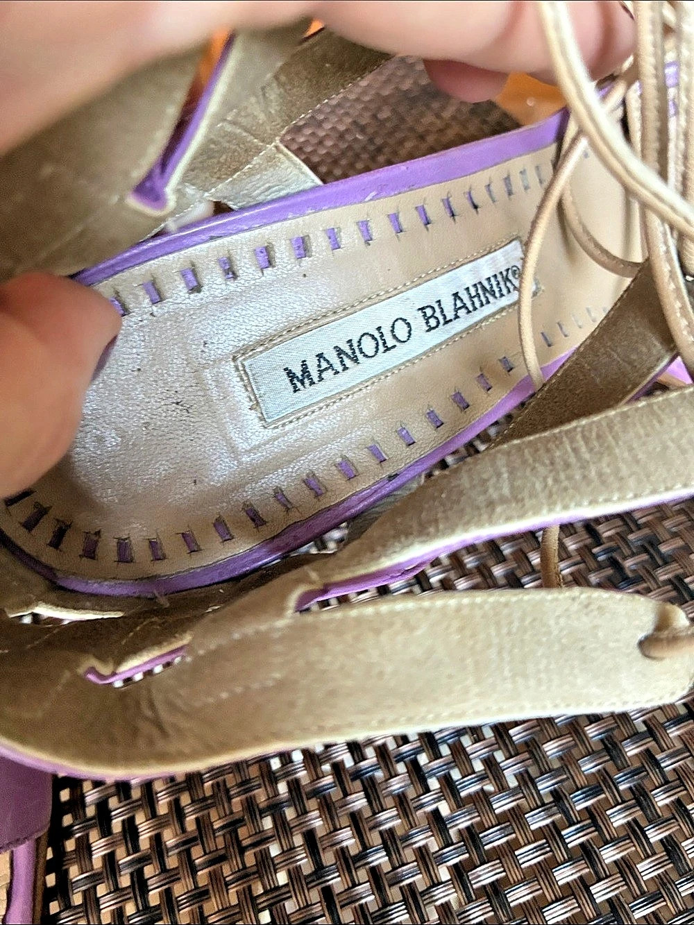 Manolo Blahnik Purple leather Lace-Up Stiletto Heels US 7.5 - Picture 3 of 7